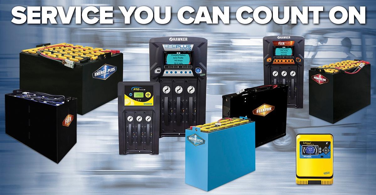 Service You can count on [several industrial batteries and chargers]