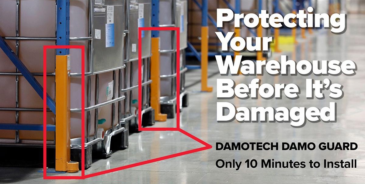 [Main image showing warehouse racks with DAMOTECH GUARD installed]
Protecting Your Warehouse Before It's Damaged
DAMOTECH DAMO GUARD Only 10 Minutes to Install